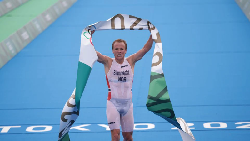 Norwegian Kristian Blummenfelt's Olympic moment was marred by his see-through outfit during the triathlon event in Tokyo. — Reuters pic