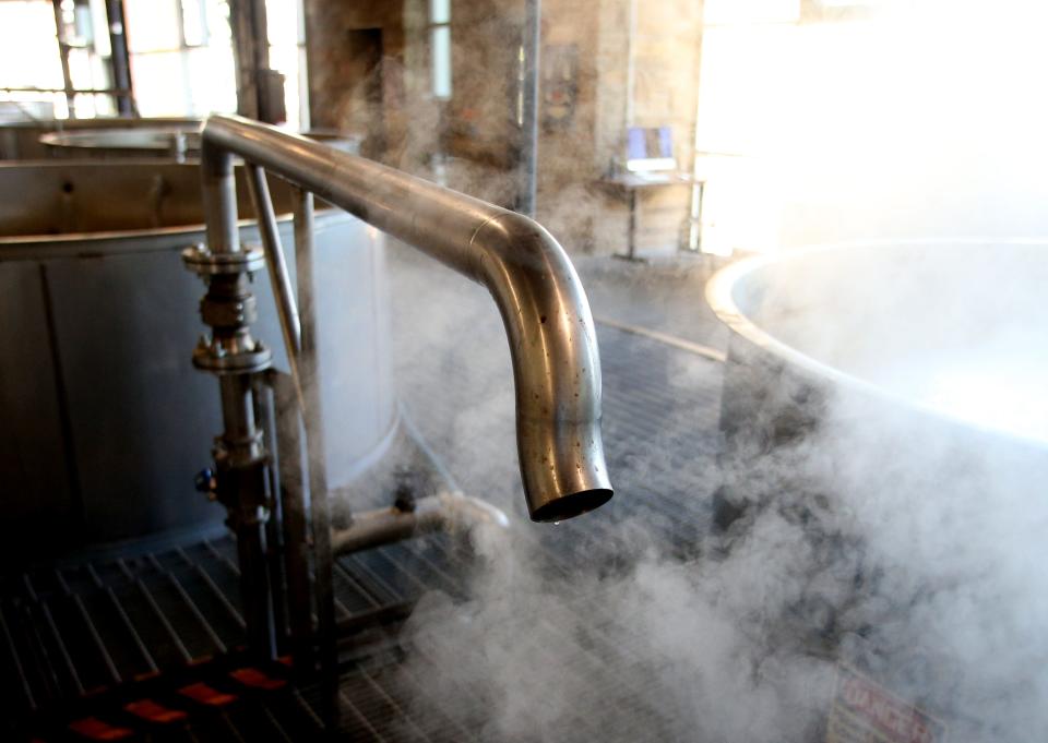 The fermenting of the bourbon on the second floor of New Riff Distillery in Newport, Kentucky.June 30, 2022