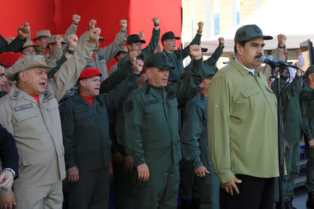 Venezuela's President Nicolas Maduro attends a military parade with the National Bolivarian Militia in Caracas, Venezuela December 17, 2018. Miraflores Palace/Handout via REUTERS