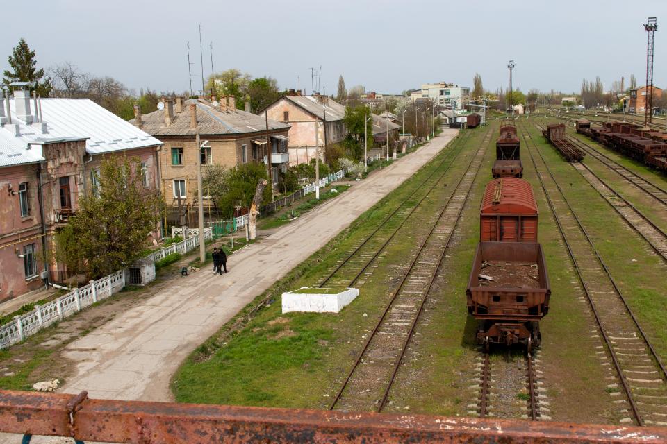 railroad cars on tracks