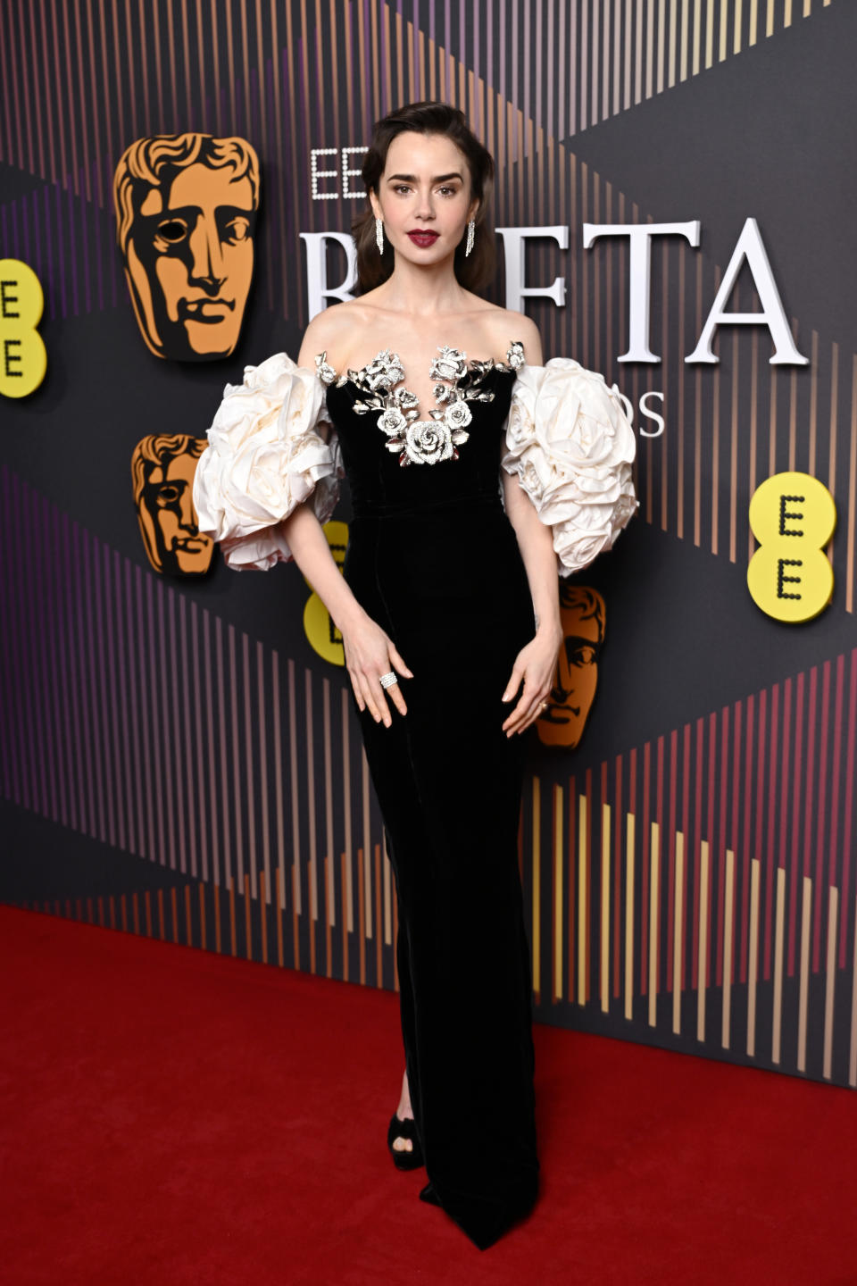 LONDON, ENGLAND - FEBRUARY 18: Lily Collins attends the EE BAFTA Film Awards 2024 at The Royal Festival Hall on February 18, 2024 in London, England. (Photo by Gareth Cattermole/BAFTA/Getty Images for BAFTA)