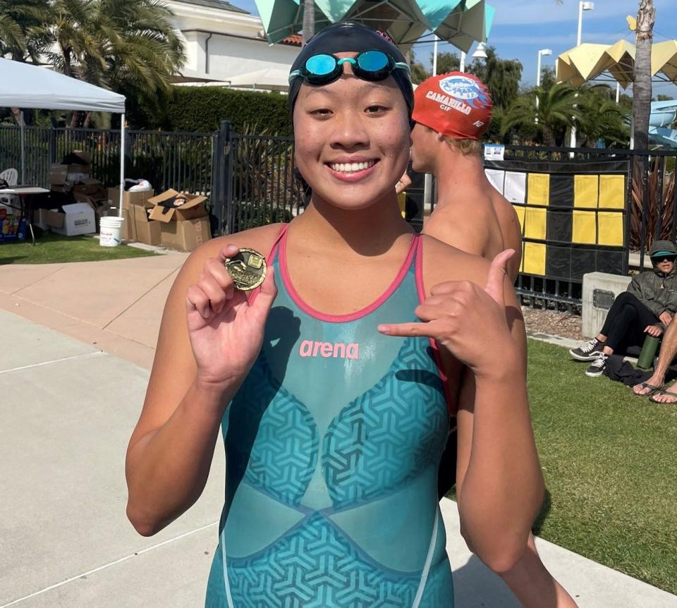 Newbury Park sophomore Megan Wang set the meet record in the 200 IM and also won the 100 backstroke at the Ventura County Swimming Championships.