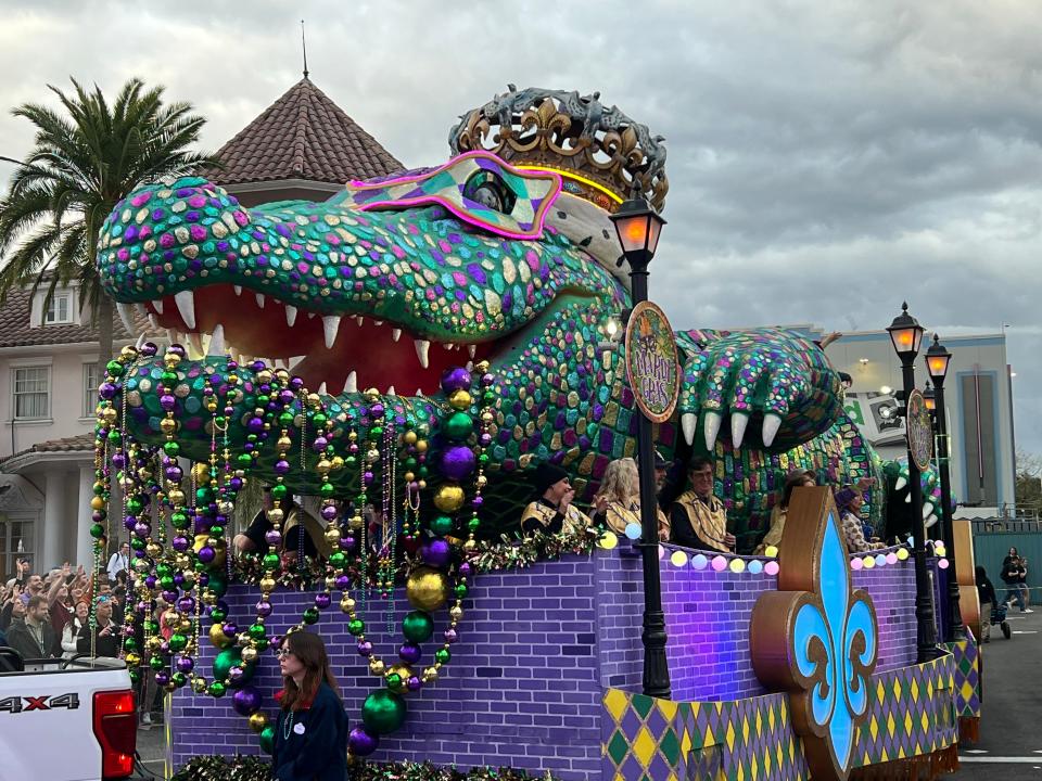 This larger-than-life gator is traditionally the last float in Universal Orlando's Mardi Gras parade. The whole thing is covered in glitter, which the resort's decor team applies by hand.
