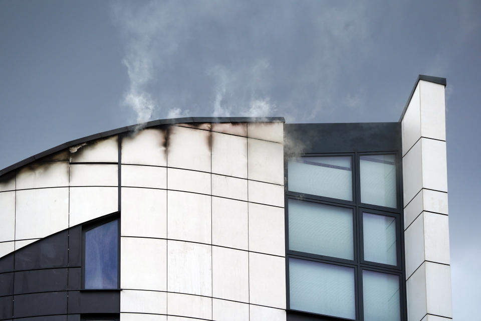 Firefighters tackling a blaze at a 17-storey block of flats in St Mark's Square in Bromley, south-east London. Picture date: Sunday July 3, 2022.