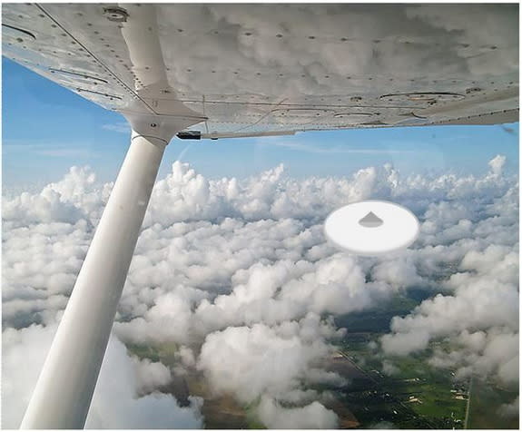 An artist's rendering of an object reportedly seen by a Cessna pilot traveling north toward Picayune, Mississippi, in April 2013. The pilot claimed to have seen a small metallic object about 3 feet (1 meter) in size just off his right wing.