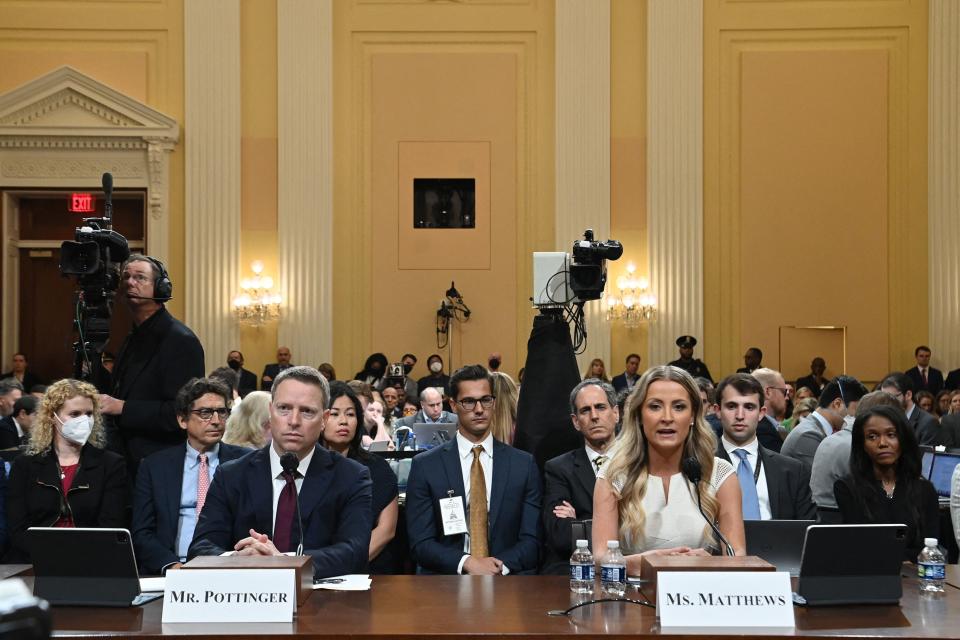 Former National Security Council member Matthew Pottinger and former Deputy White House Press Secretary Sarah Matthews testify on Thursday.