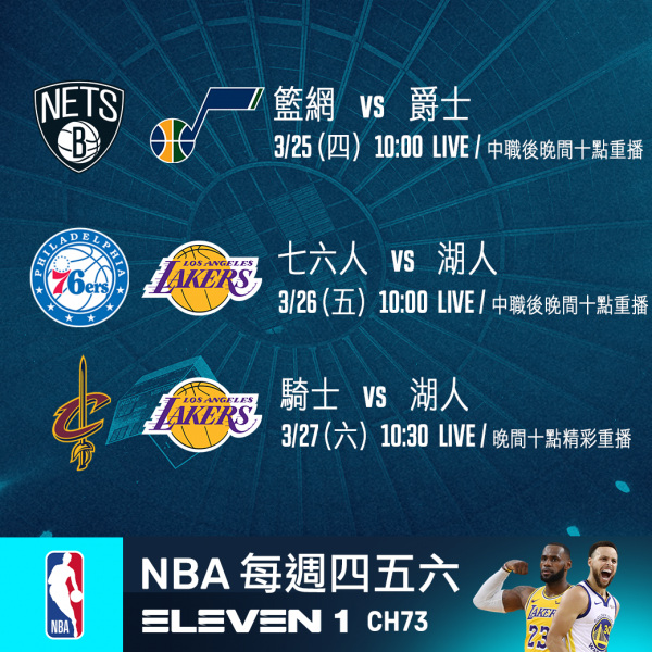 NBA單週賽事預報。官方提供