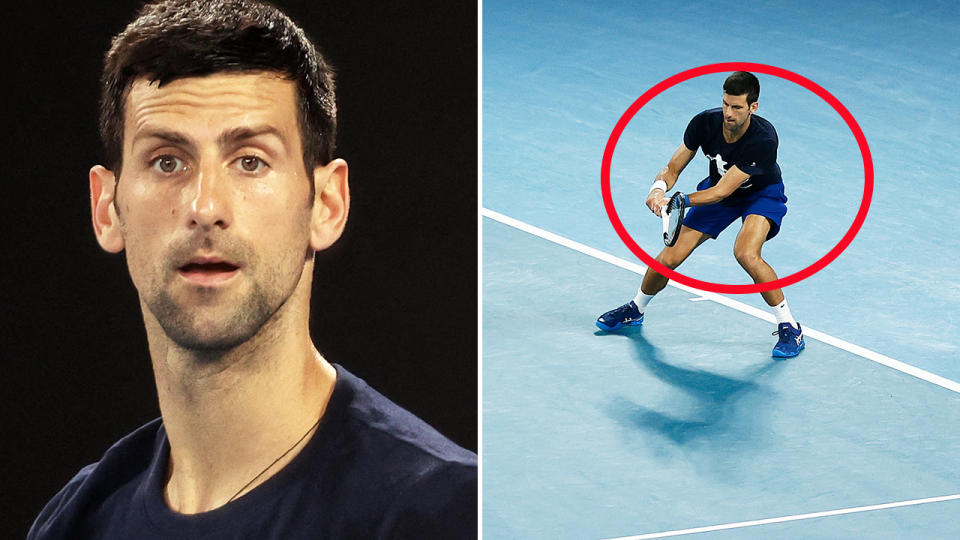 Novak Djokovic, pictured here practicing on Rod Laver Arena on Friday.