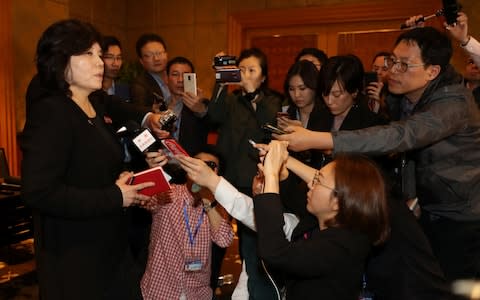 North Korean Vice Foreign Minister Choe Son Hui speaks to reporters after a news conference  - Credit: Reuters