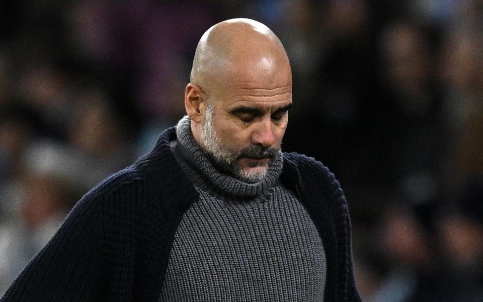 An annoyed Pep Guardiola