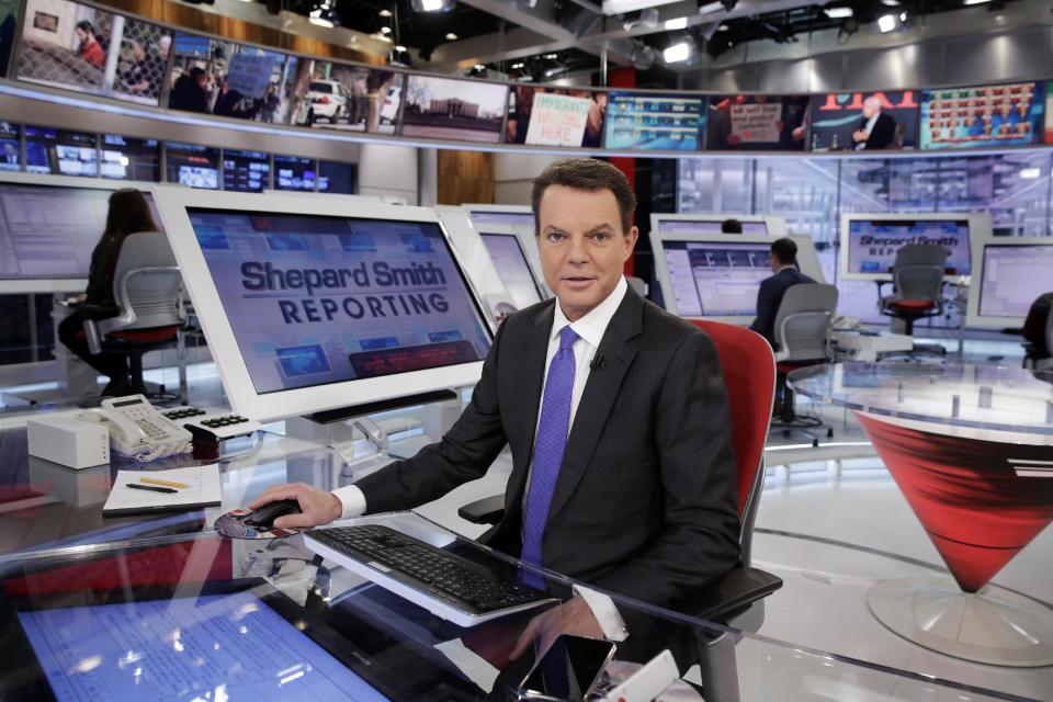 This Jan. 30, 2017 photo shows Fox News Channel chief news anchor Shepard Smith on The Fox News Deck before his "Shepard Smith Reporting" program, in New York. (AP Photo/Richard Drew)