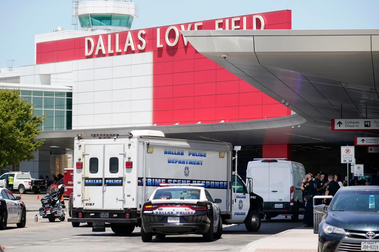 A crime scene response vehicle arrives at Dallas Love Field in Dallas, Monday, July 25, 2022. 
