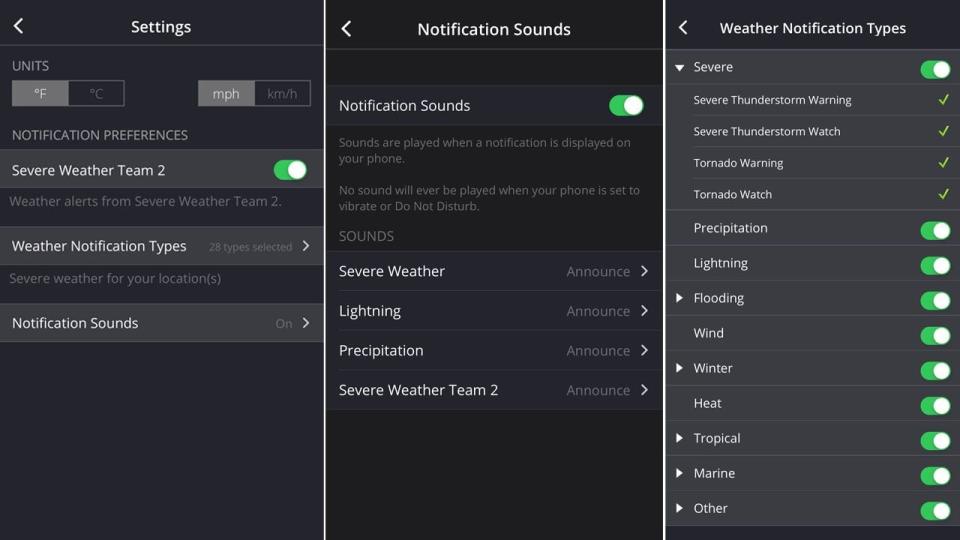 How to make sure your notification sounds are turned on in the Severe Weather Team 2 app.