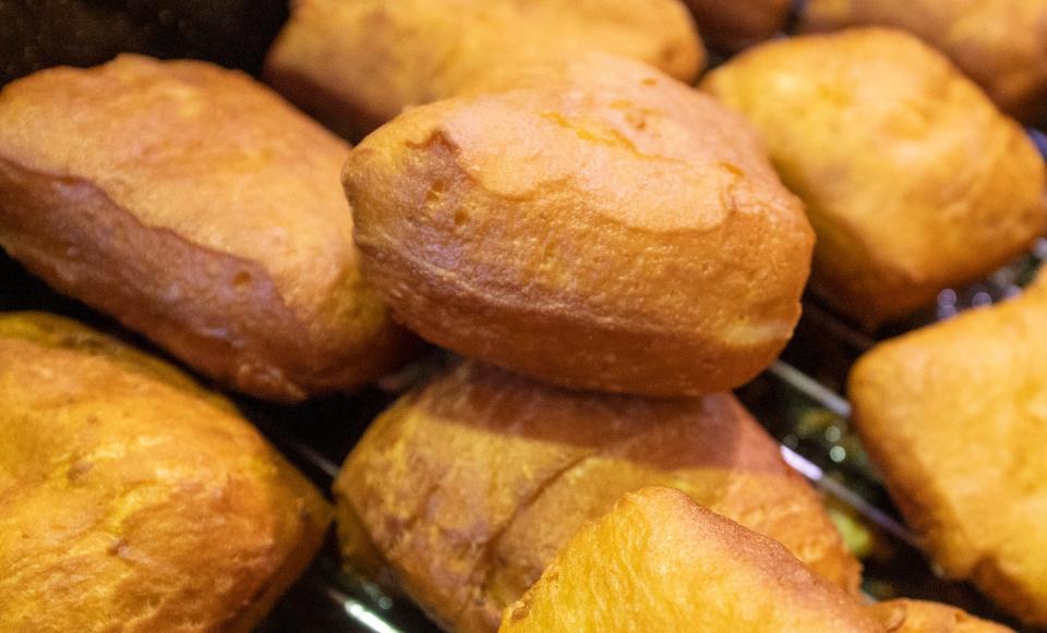 Traditional square fastnachts made with fresh potatoes cool before they are bagged to fill orders by the East Prospect Fire Company.