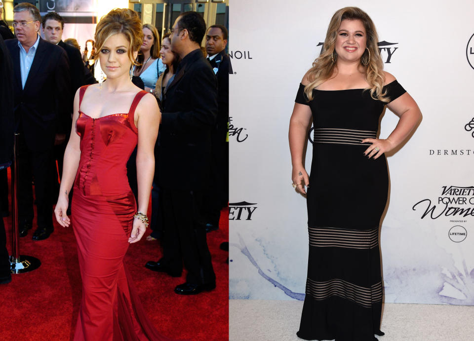 Heute wiegt Kelly Clarkson (links 2004/rechts 2017) ein paar Kilo mehr. Dafür ist sie aber umso glücklicher. (Bild: AP Photo)