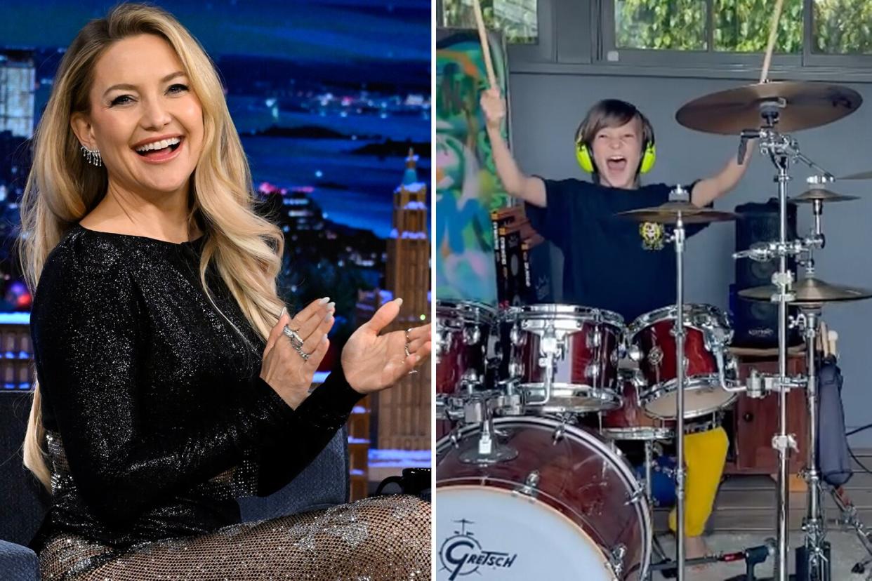 Kate Hudson Praises Son Bing's Dedication to Drumming: 'You Want to Support That'