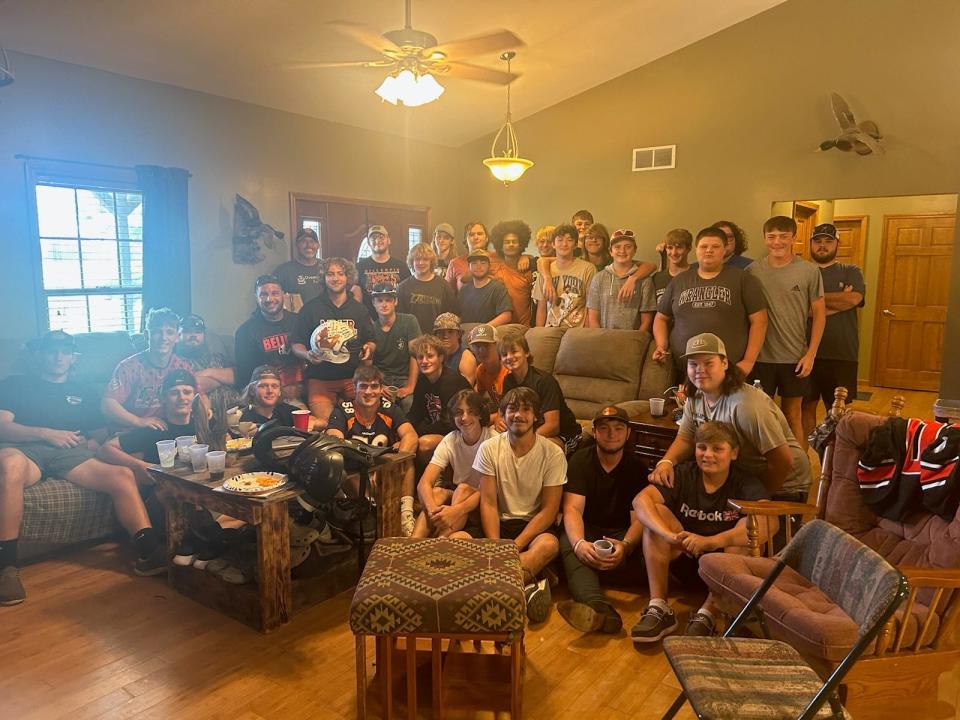 The Gillespie football team visited Hunter Hegel and his family on Sunday, Sept. 10 after the sophomore linebacker was airlifted to a hospital during a Week 3 football game against Greenville.