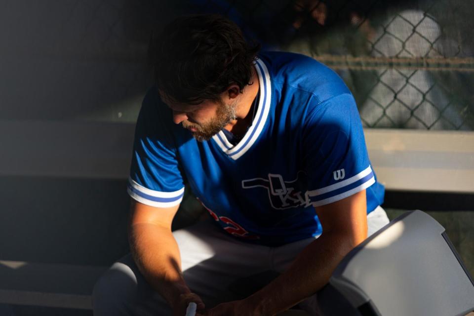 Clayton Kershaw sits before the start of his rehabilitation in Oklahoma City in Round Rock, Texas, last Friday.