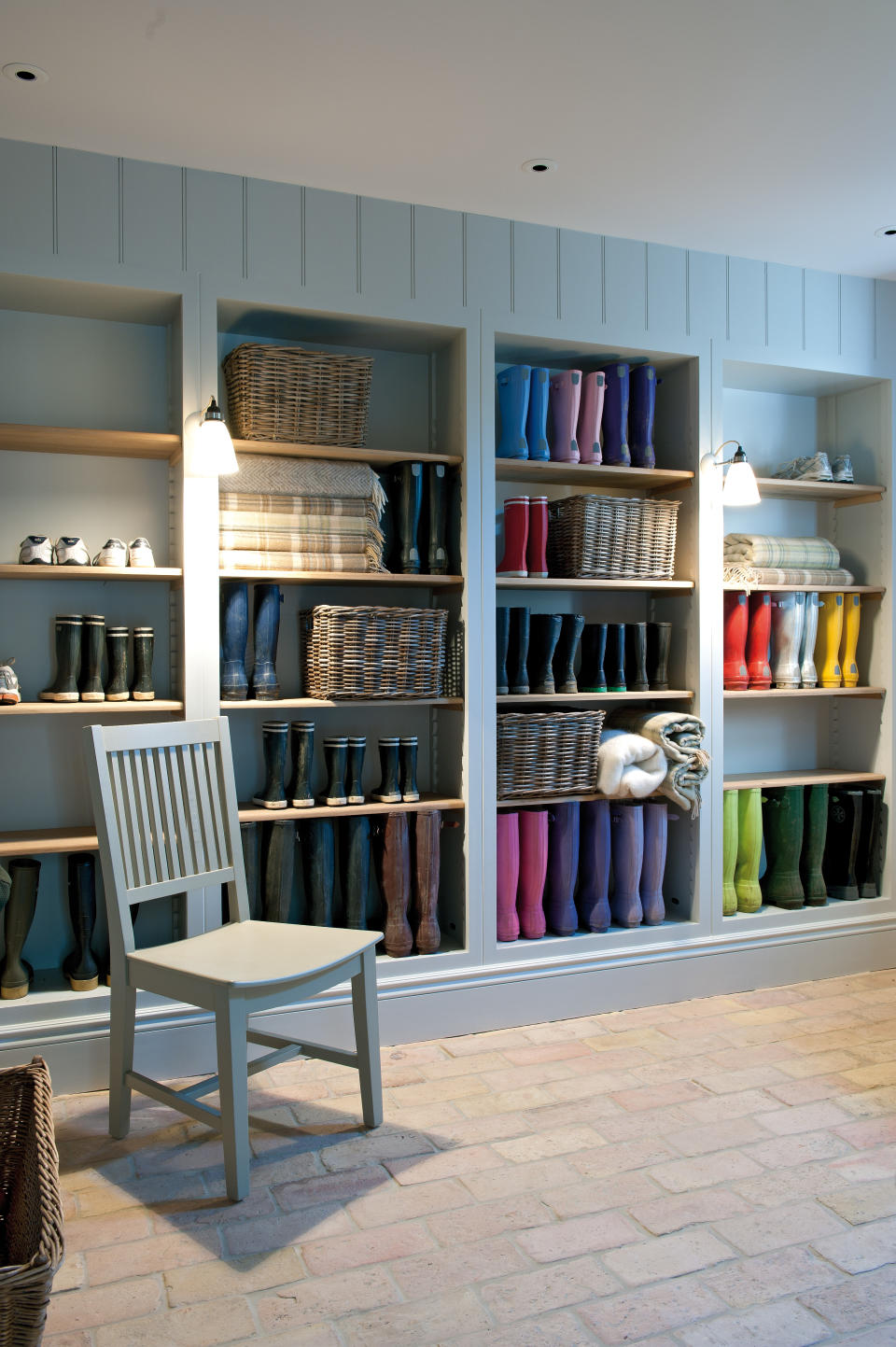 Tiny mudroom? Use shallow storage to best effect