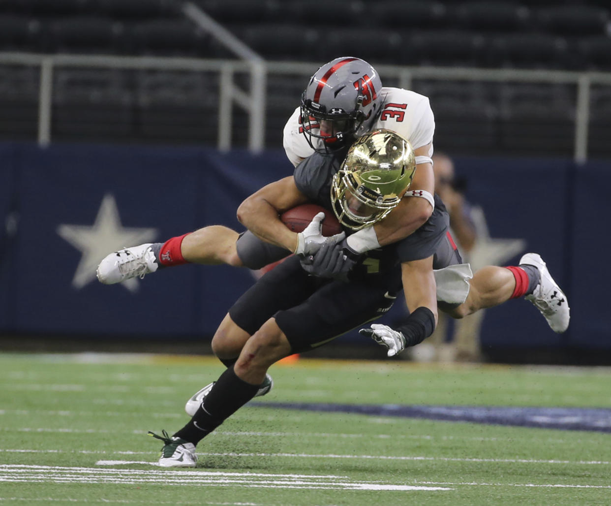 Texas Tech’s Justus Parker (31) leads the team with four interceptions. Formerly a walk-on, Parker is now on scholarship. (Jerry Larson/Waco Tribune Herald, via AP)