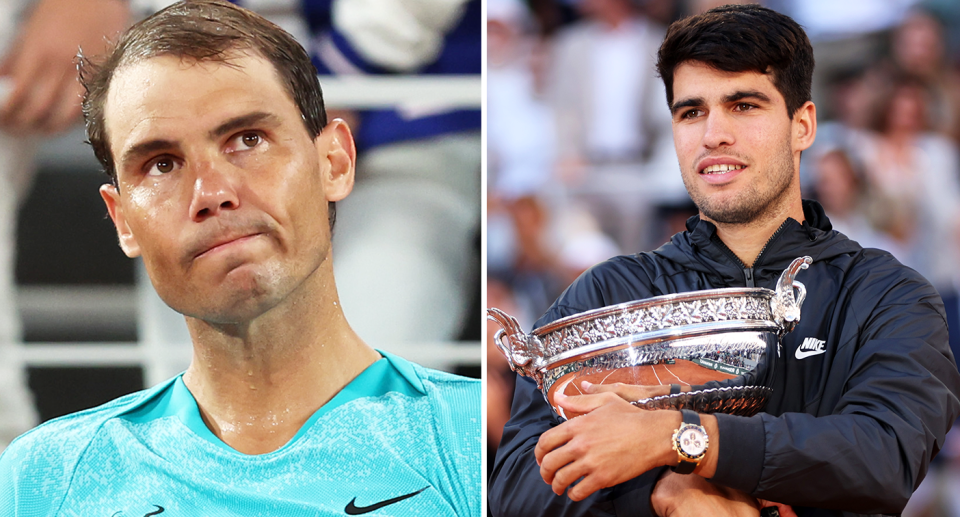 Pictured left Rafa Nadal and right Carlos Alcaraz