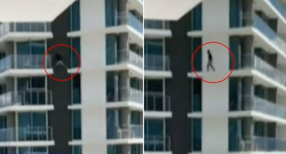 Man leaping across Gold Coast balcony