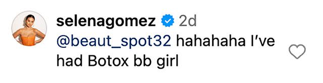 Selena Gomez's Instagram comment.