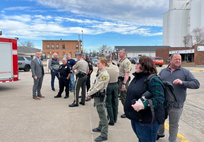 Representatives of several area law enforcement agencies attended the Wednesday morning event in Eldridge (photo by Michael Frachalla).