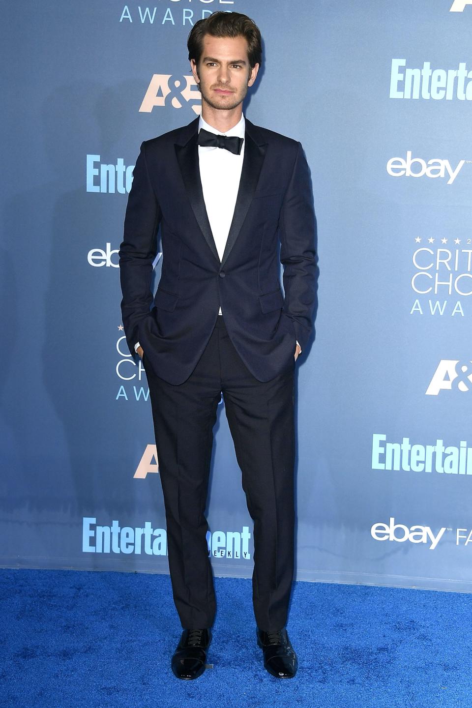 Andrew Garfield, menswear, brogues, black leather shoes, Critics Choice Awards, celebrity style, mens style, celebrity red carpet, red carpet