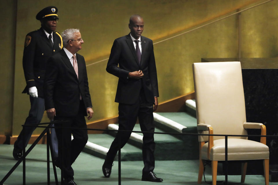 Haiti's President Jovenel Moise arrives to address the 73rd session of the United Nations General Assembly, at U.N. headquarters, Thursday, Sept. 27, 2018. (AP Photo/Richard Drew)