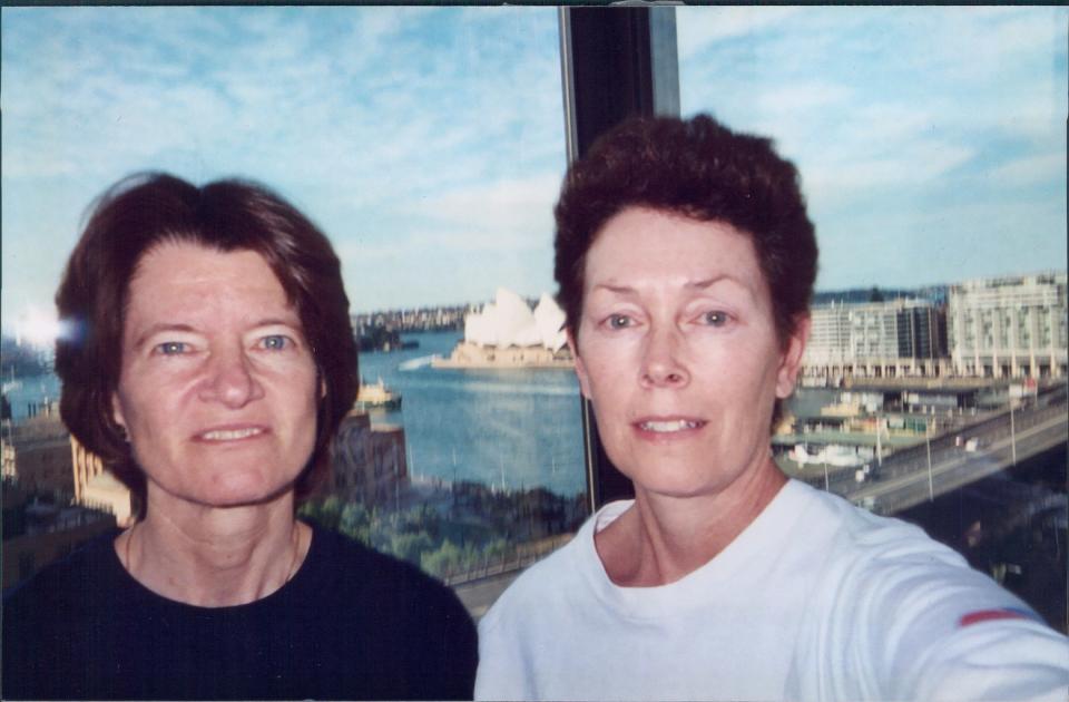 Tam O’Shaughnessy and Sally Ride, while partners in adulthood, had been close friends since they played tennis together as young girls. Here they can be seen together in Australia. <cite>Courtesy of Tam O’Shaughnessy</cite>