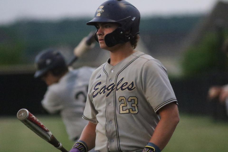 Independence catcher Cash Money walks toward home plate for an at-bat in the end second inning against Mt. Juliet in Game 1 of the Class 4A sectional Thursday, May 18, 2023 in Mt. Juliet, Tennessee.
