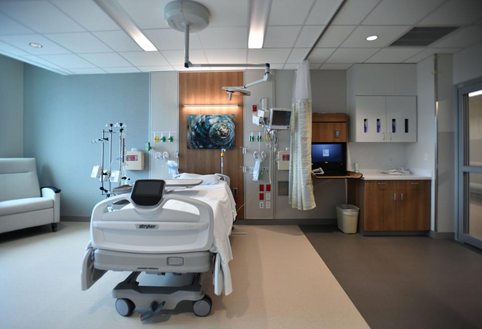 An intensive care unit room on the Venice campus of Sarasota Memorial Hospital. The opening of the new hospital has given SMH flexibility in handling the COVID-19 Omicron surge.