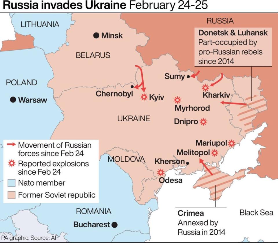 Russian forces’ movements since the invasion began (Press Association Images)