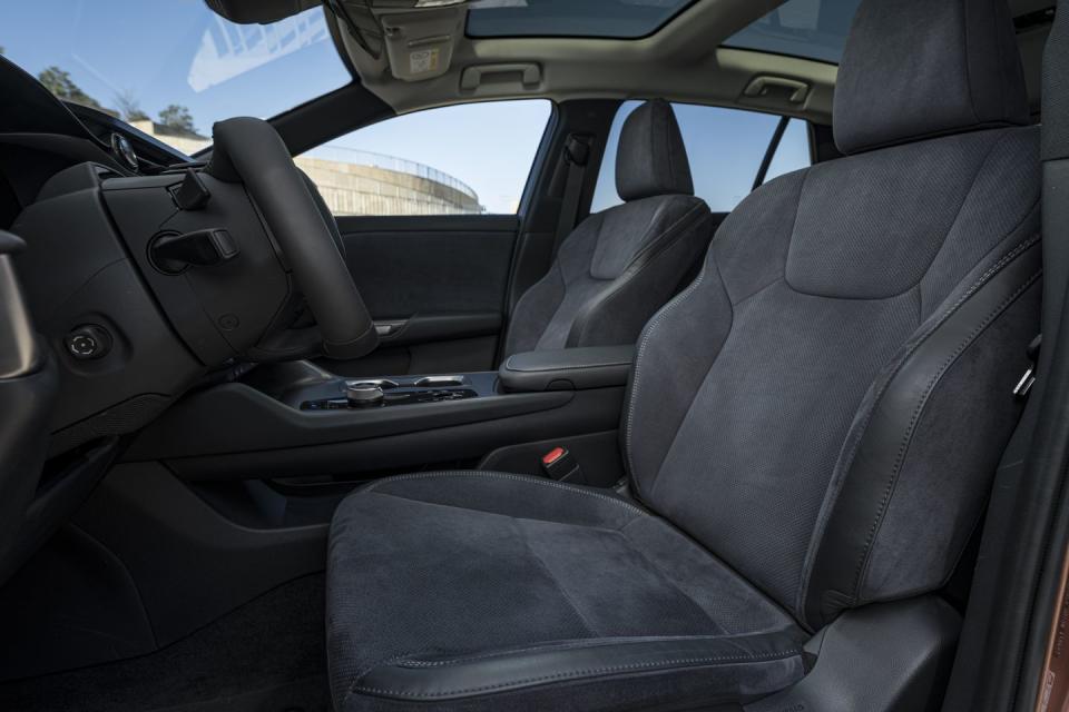 <p>The RZ450e Luxury gets Ultrasuede upholstery.</p>