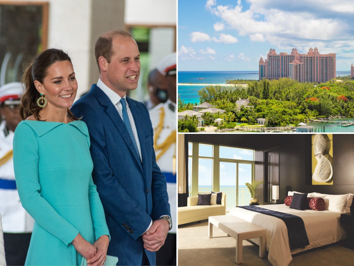 Images of Kate Middleton and Prince William and the Atlantis Island Resort.