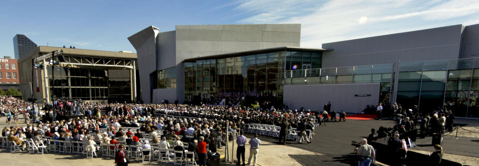 FILE - The National World War II museum holds a grand opening celebration for the Solomon Victory Theater, Stage Door Canteen and the American Sector in this Nov. 6, 2009 file photo taken in New Orleans. The long life and legacy of the beloved actor and comedian, Bob Hope, who died 10 years ago at age 100, is being celebrated at the National World War II Museum in New Orleans, where the World Golf Hall of Fame & Museum has brought the "Bob Hope: An American Treasure" traveling exhibition which opens Saturday Aug. 3, 2013. (AP Photo/Judi Bottoni, File)