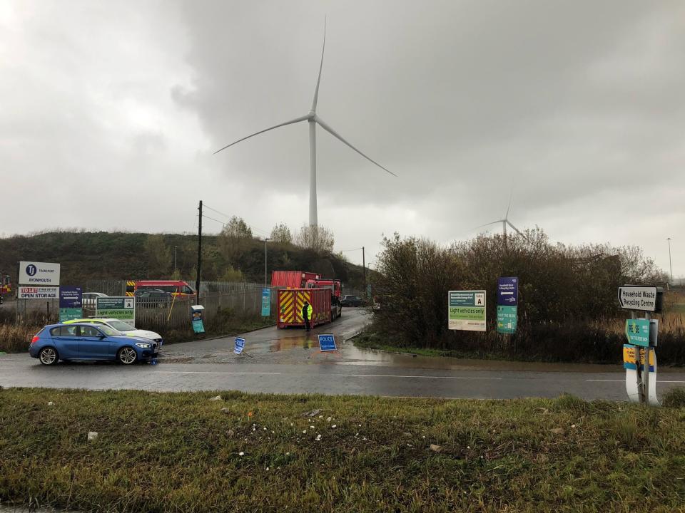 Police close off roads in Avonmouth, near Bristol, as emergency services respond to a large explosion at a warehouseClaire Hayhurst/PA