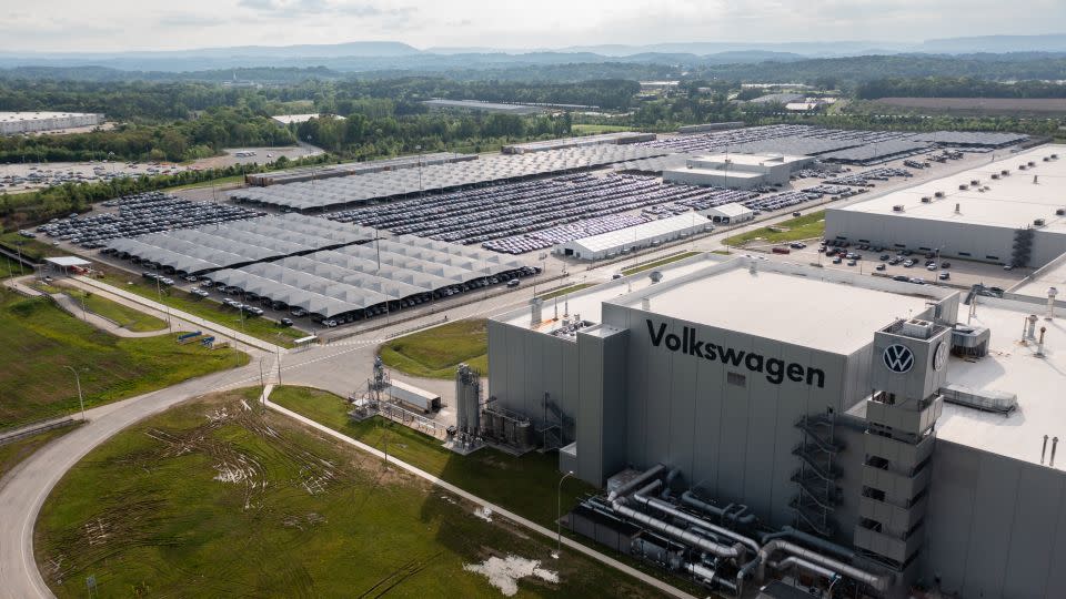 In an aerial view, a Volkswagen assembly plant is seen on April 19, 2024 in Chattanooga, Tennessee. Since Wednesday workers have been voting on whether to join the United Auto Workers (UAW) union. - Elijah Nouvelage/Getty Images