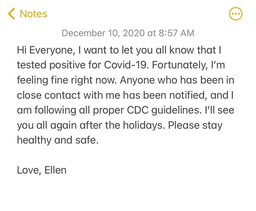 Ellen DeGeneres revealed her COVID-19 diagnosis in an Instagram post on Friday morning