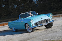 <p>Ford produced eleven generations of Thunderbird for more than half a century, though with a four-year gap between the last two. The original model was the only two-seat roadster in the line built during the 20th century, and was powered by <strong>4.8-</strong> and <strong>5.1-litre </strong>versions of the Y-Block V8.</p><p>Not quite as sporty as it looked, and therefore not really a rival to the slightly earlier <strong>Chevrolet Corvette</strong>, this Thunderbird was nevertheless reasonably popular, achieving around 50,000 sales in three years. Ford, however, felt it could do better, and came up with a plan to make the second T-bird more successful than the first – and help firmly establish the ‘personal car’ concept in the US market.</p>