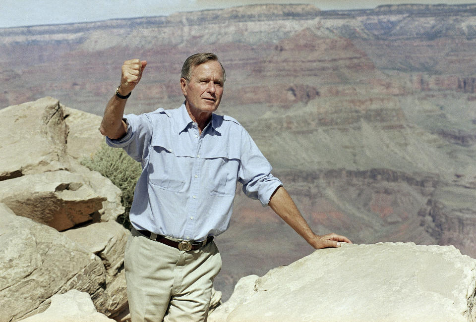 President George H.W. Bush after walking into the Grand Canyon in 1991. (Photo: Greg Gibson/AP)