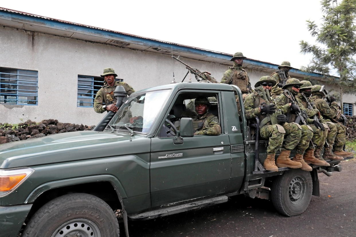 Des soldats vus à Sake, dans l'est de la République démocratique du Congo (RDC), le 1er mars 2024.   - Credit:CHINE NOUVELLE/SIPA