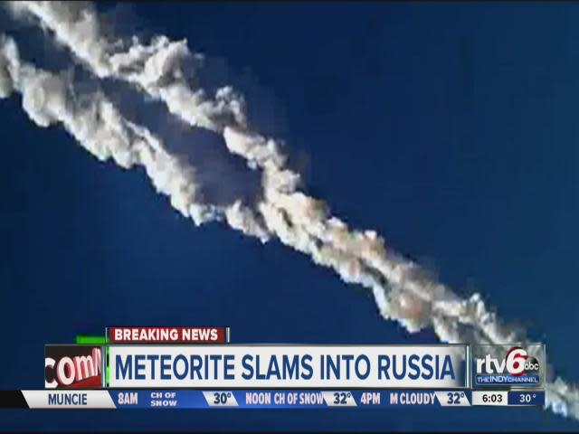A thick white contrail, an intense flash and sharp explosions marked the passage today of a meteor across the sky above Russia's Ural Mountains. RTV6's Julie Pursley reports.
