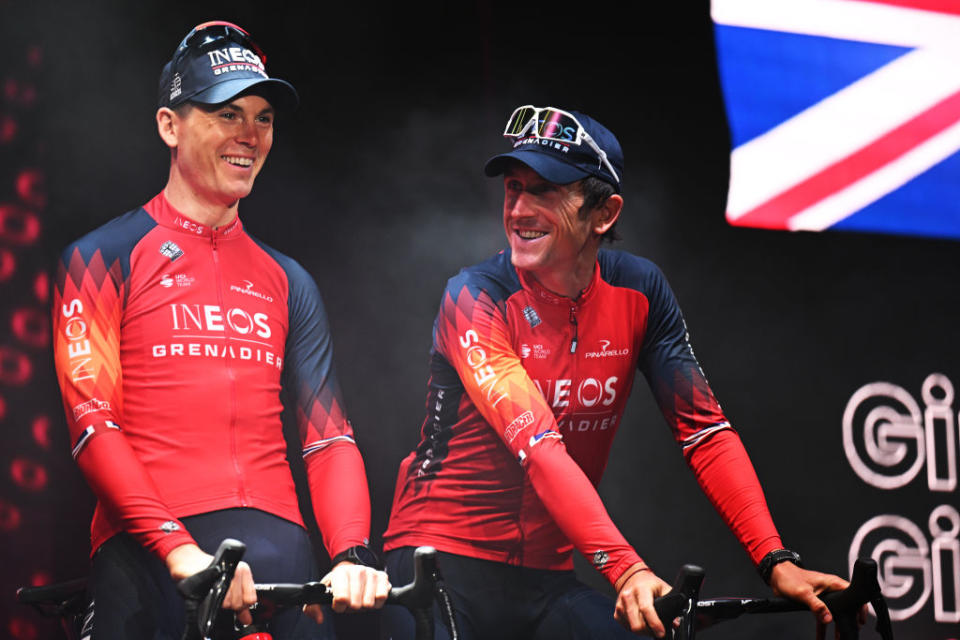 Ben Swift and Geraint Thomas during the Giro d'italia team presentation