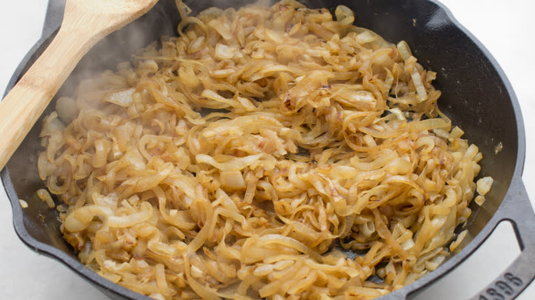 onions caramelizing in a pan
