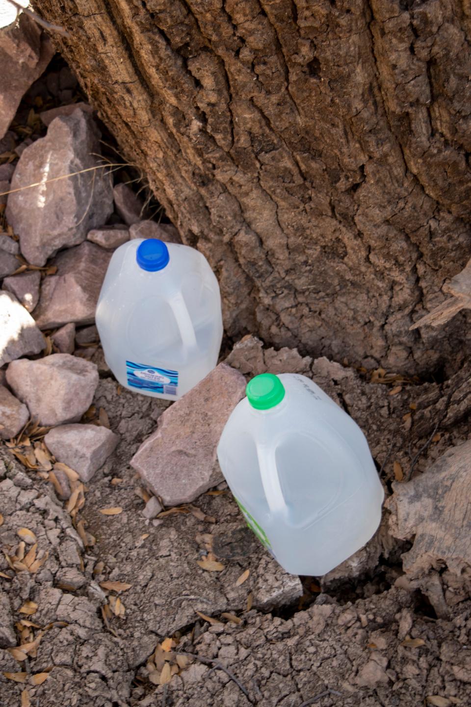 Water gallons placed along the Arizona border by a volunteer to help those crossing the border from Mexico.