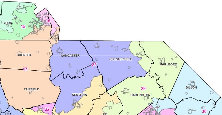  Map of Senate District 27, currently represented by freshman state Sen. Penry Gustafson. (SC Revenue and Fiscal Affairs Office)