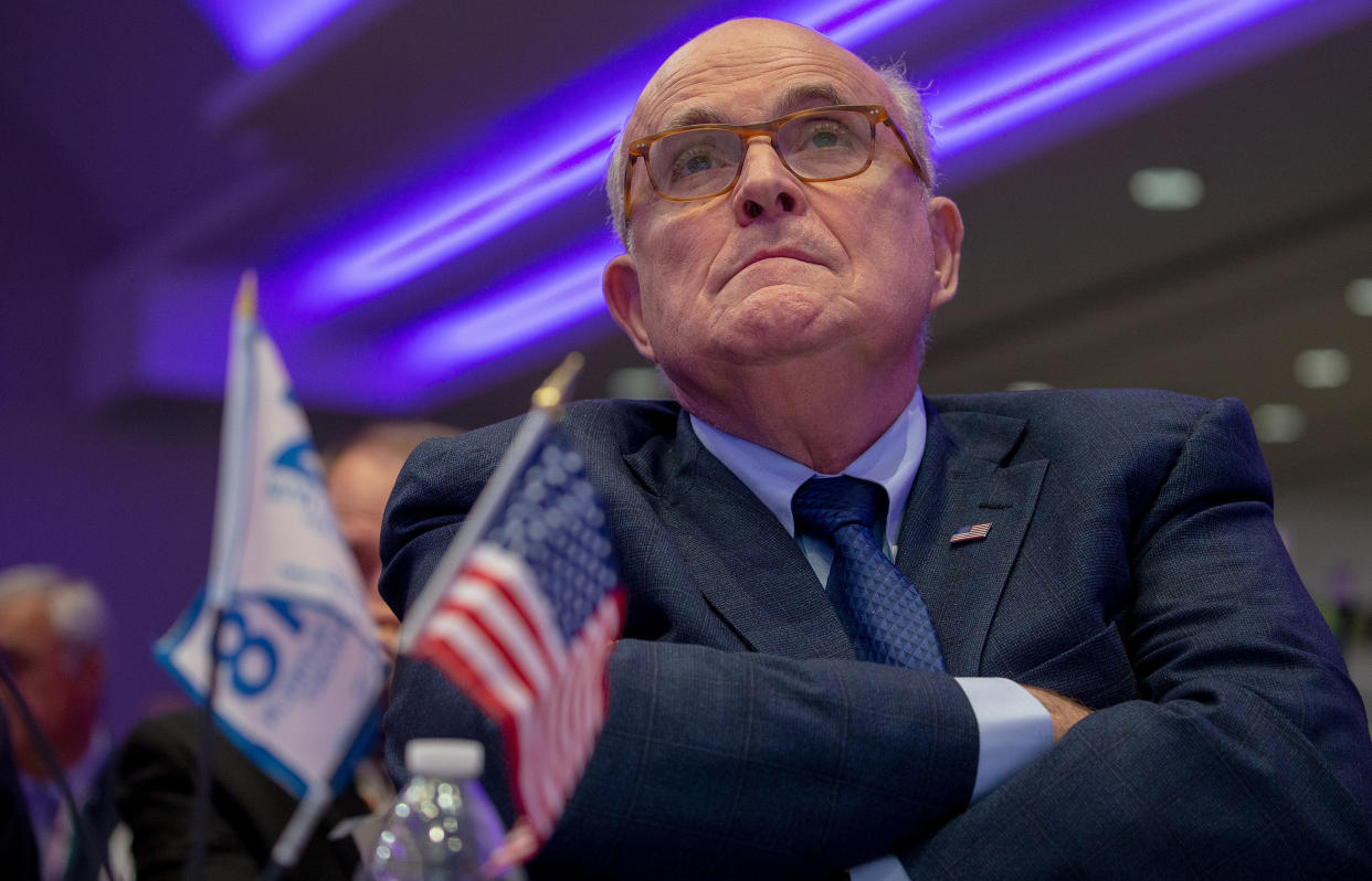 Rudy Giuliani attends the Conference on Iran on May 5th. (Photo: Tasos Katopodis via Getty Images)