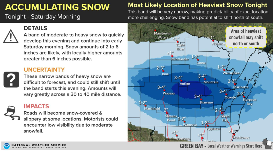 A graphic shows predicted snowfall amounts April 7, 2023.